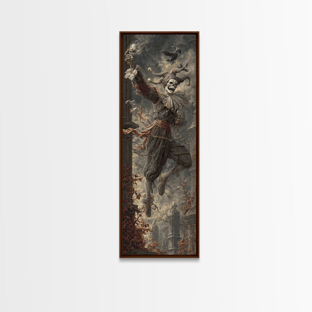 The Phantom Jester, Tall Narrow Wall Art, Dark Halloween Decor, Canvas Print, Halloween Wall Decor, Gothic Home Decor