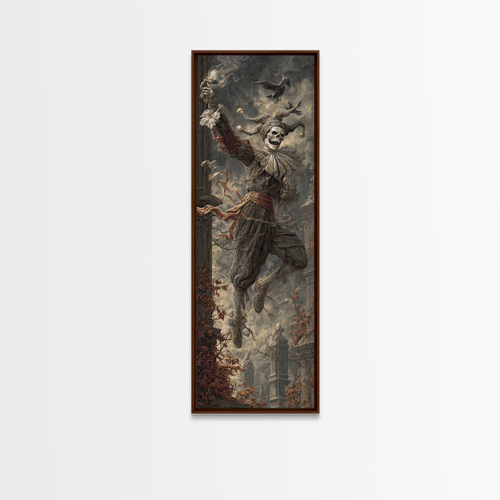 The Phantom Jester, Tall Narrow Wall Art, Dark Halloween Decor, Canvas Print, Halloween Wall Decor, Gothic Home Decor