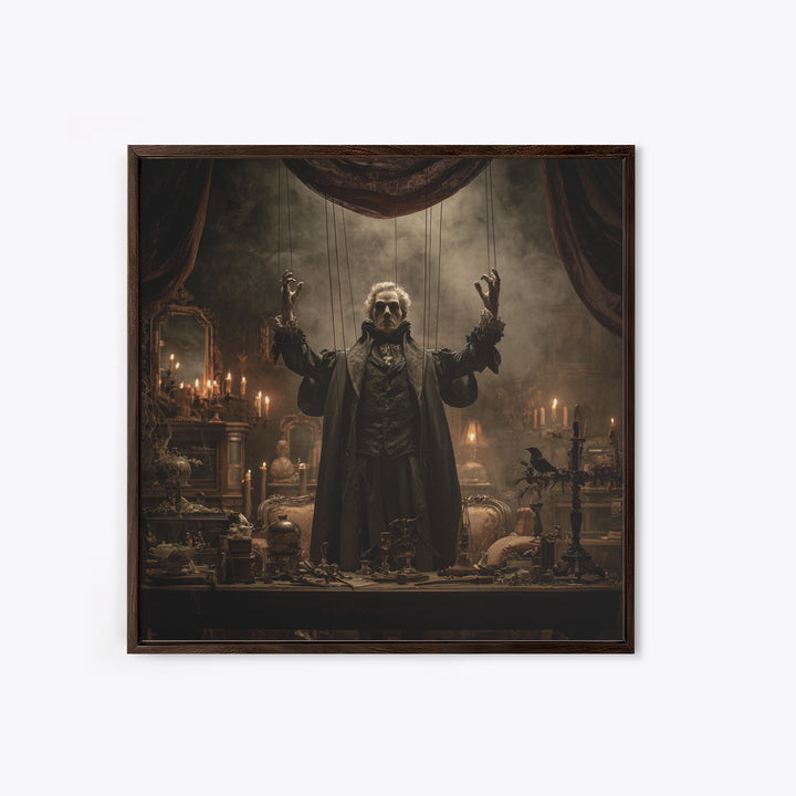 The Marionette Master, Square Wall Art, Macabre Wall Art, Framed Canvas Print, Halloween Wall Decor, Gothic Home Decor, Seasonal Home Decor