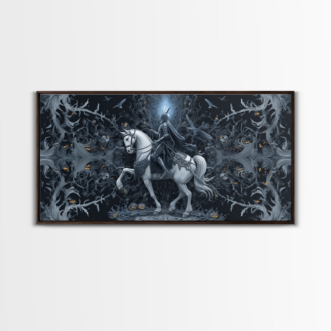 The Spectral Knight, Wide Panoramic Art, Spooky Home Decor, Canvas Print, Halloween Wall Decor, Gothic Home Decor, Spooky Wall Decor