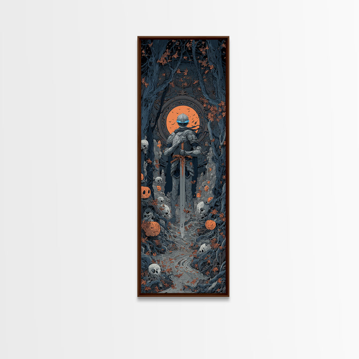 The Spectral Knight, Tall Narrow Wall Art, Haunted Gothic Art, Framed Canvas Print, Halloween Wall Decor, Gothic Home Decor