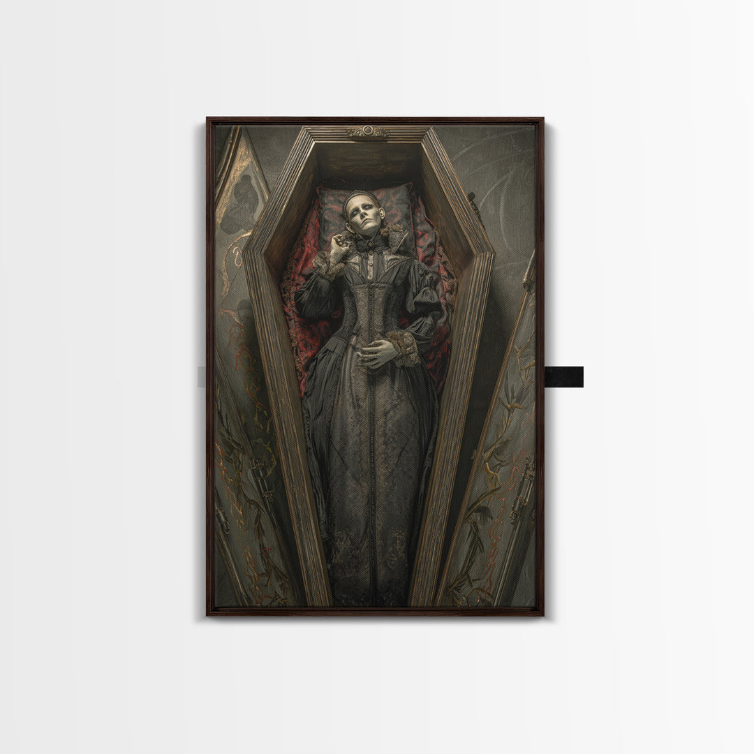The Coffin Sleeper, Vertical Wall Art, Gothic Horror Wall Art, Framed Canvas Print, Halloween Wall Decor, Gothic Home Decor