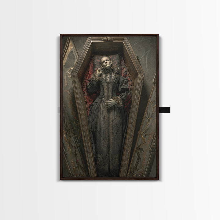 The Coffin Sleeper, Vertical Wall Art, Gothic Horror Wall Art, Framed Canvas Print, Halloween Wall Decor, Gothic Home Decor