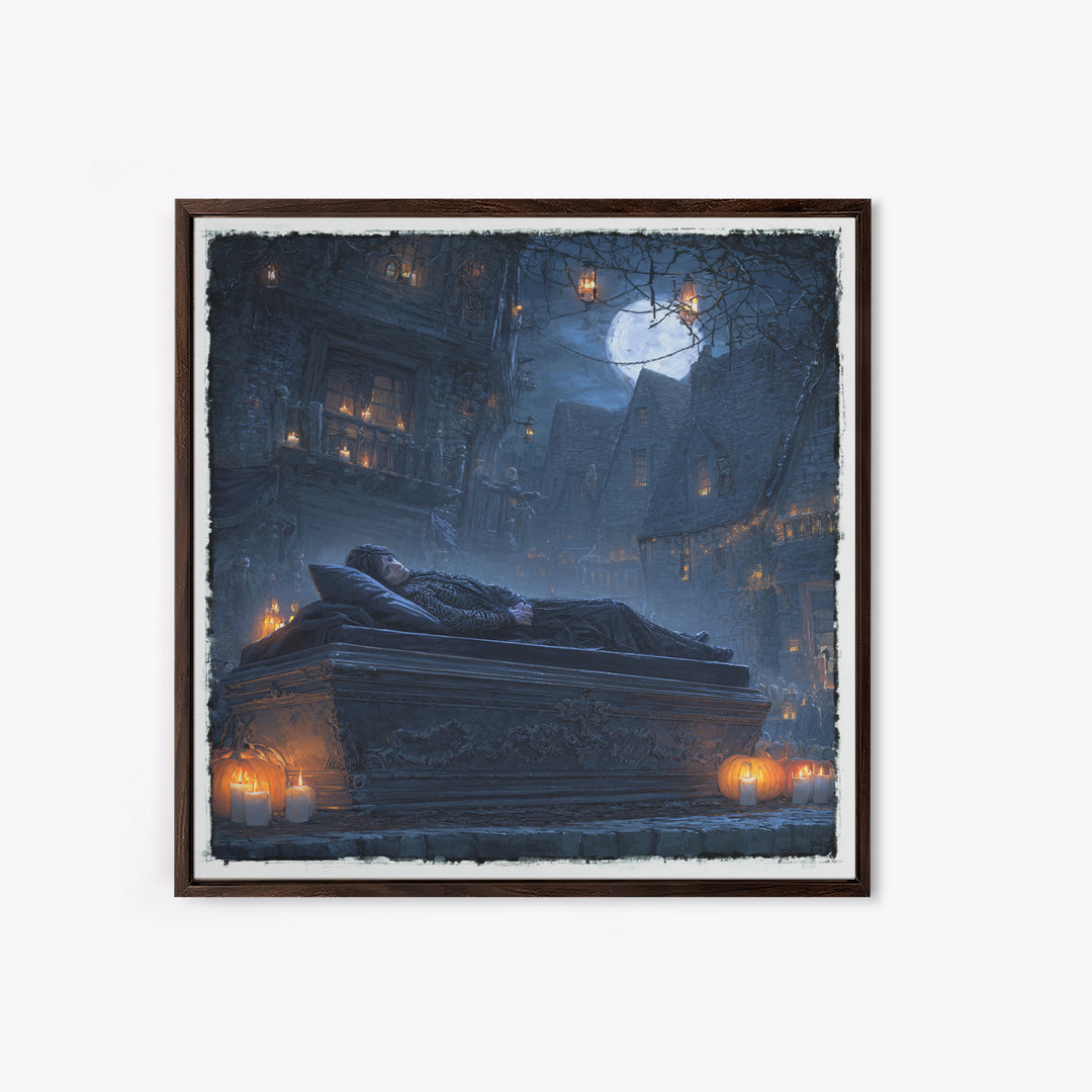 The Coffin Sleeper, Square Wall Art, Dark Halloween Decor, Canvas Print, Halloween Wall Decor, Gothic Home Decor, Seasonal Home Decor