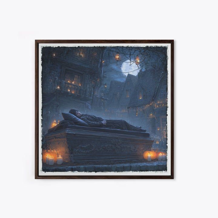 The Coffin Sleeper, Square Wall Art, Dark Halloween Decor, Canvas Print, Halloween Wall Decor, Gothic Home Decor, Seasonal Home Decor