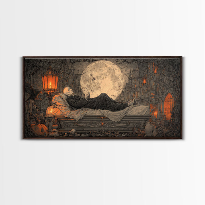 The Coffin Sleeper, Wide Panoramic Art, Dark Halloween Decor, Canvas Print, Halloween Wall Decor, Gothic Home Decor, Statement Wall Art