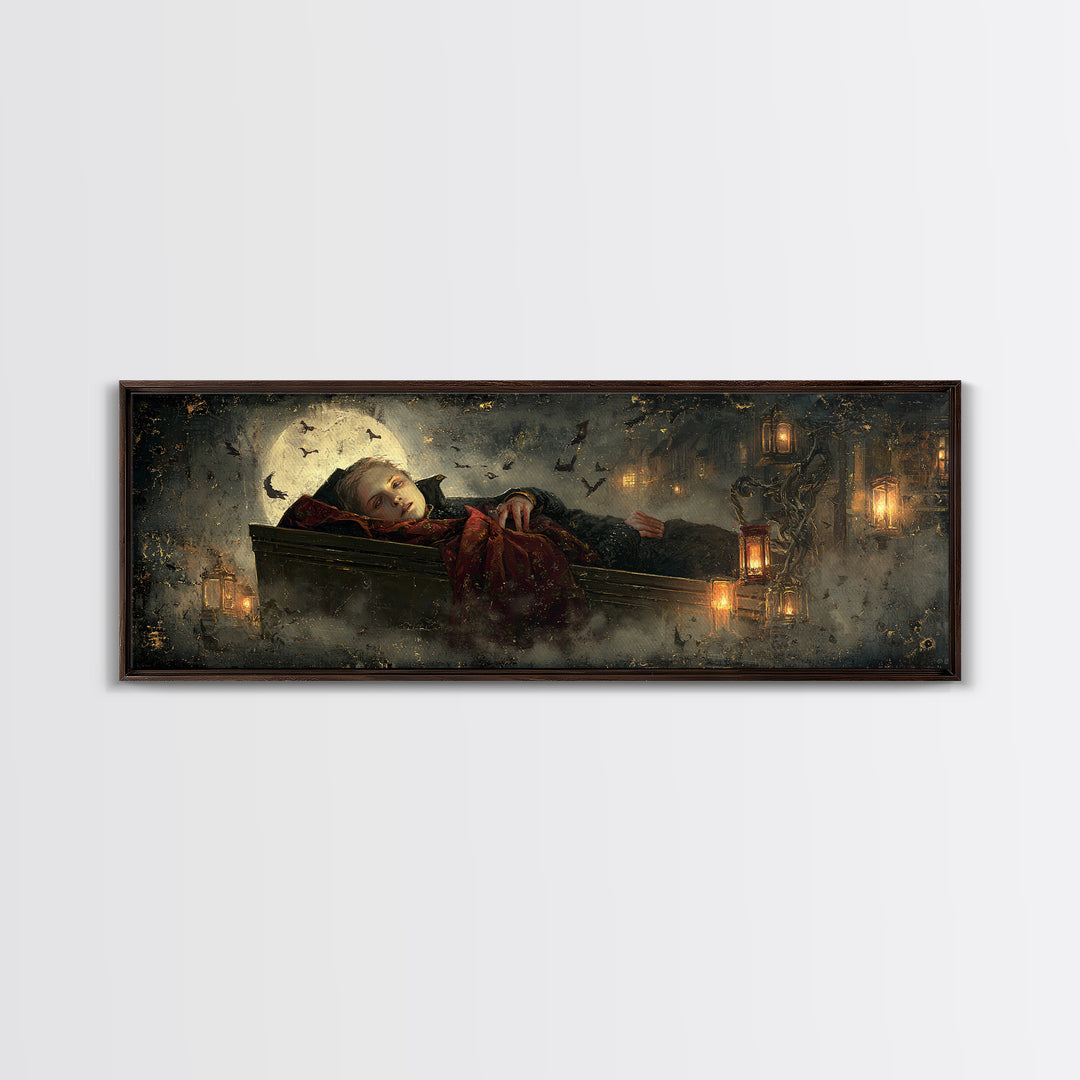 The Coffin Sleeper, Extra Wide Wall Art, Gothic Horror Wall Art, Framed Canvas Print, Halloween Wall Decor, Gothic Home Decor