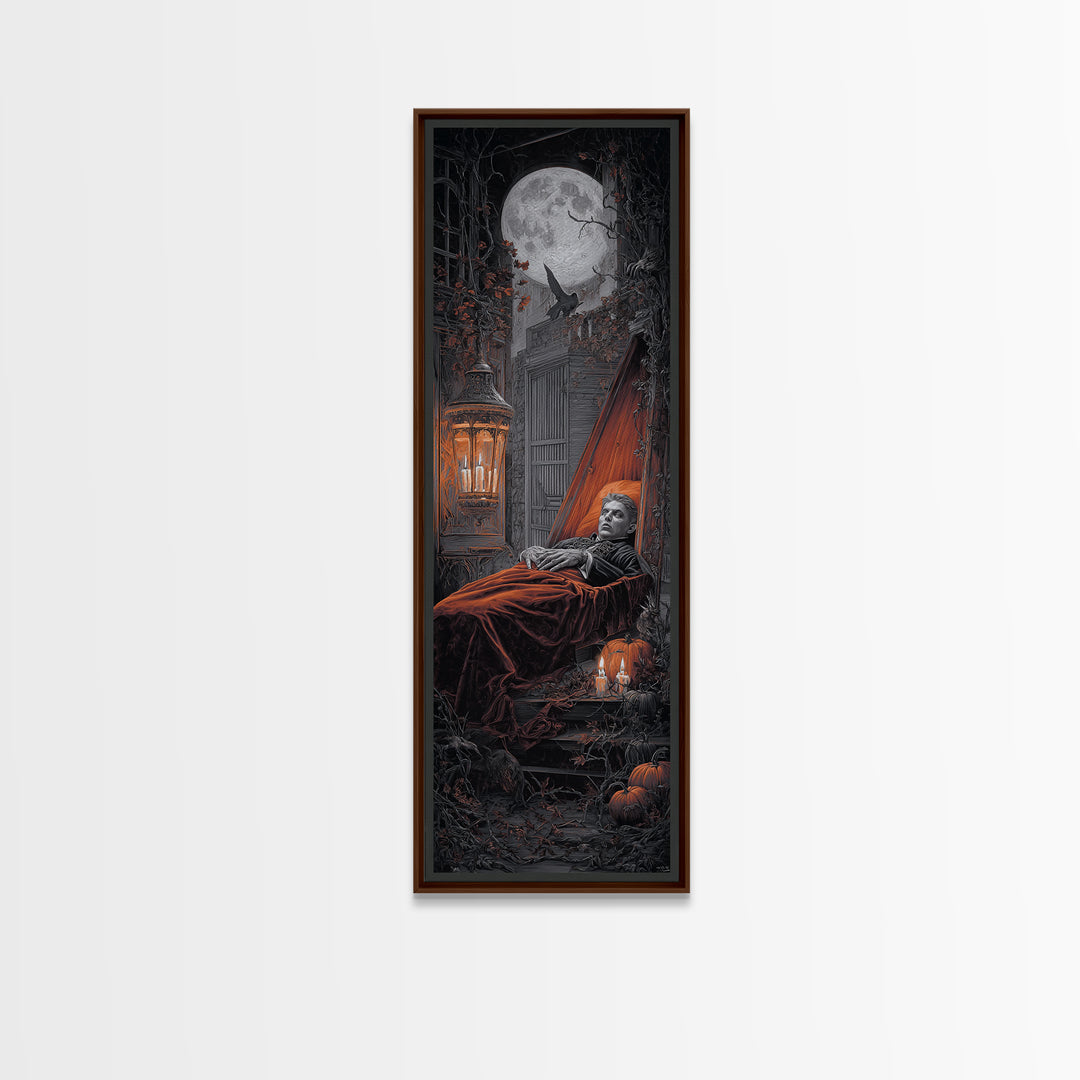 The Coffin Sleeper, Tall Narrow Wall Art, Spooky Home Decor, Canvas Print, Halloween Wall Decor, Gothic Home Decor, Spooky Wall Decor