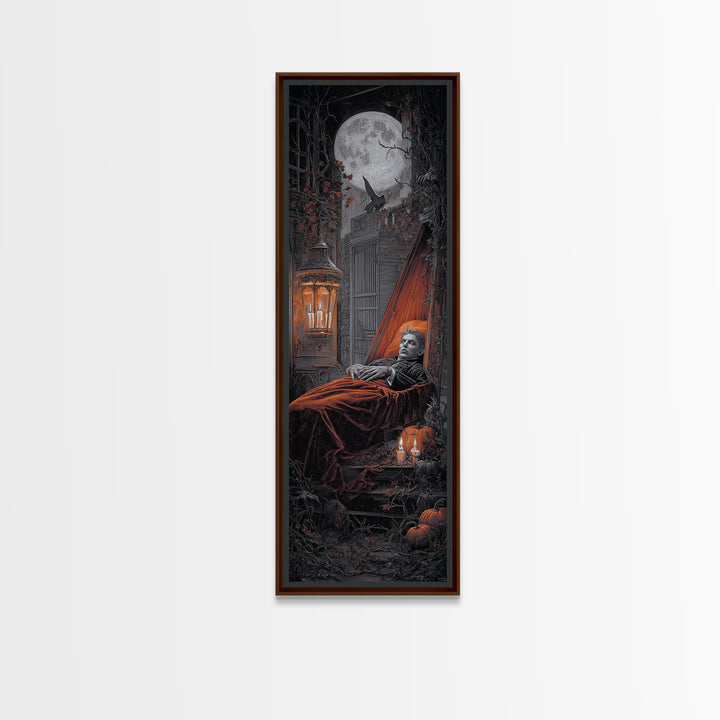 The Coffin Sleeper, Tall Narrow Wall Art, Spooky Home Decor, Canvas Print, Halloween Wall Decor, Gothic Home Decor, Spooky Wall Decor