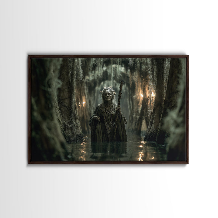 The Swamp Witch, Landscape Wall Art, Gothic Horror Wall Art, Framed Canvas Print, Halloween Wall Decor, Gothic Home Decor