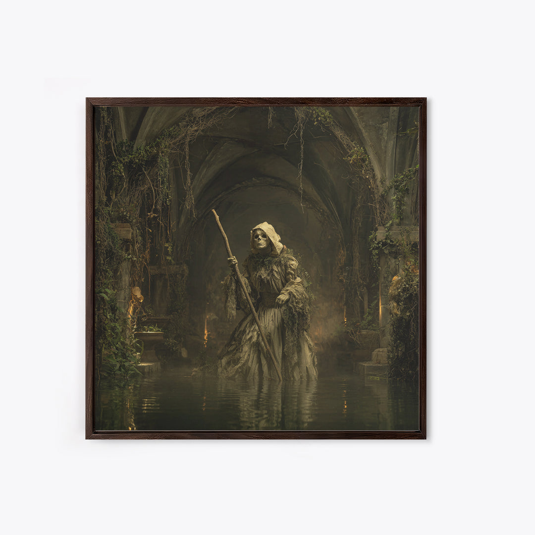 The Swamp Witch, Square Wall Art, Macabre Wall Art, Framed Canvas Print, Halloween Wall Decor, Gothic Home Decor, Seasonal Home Decor