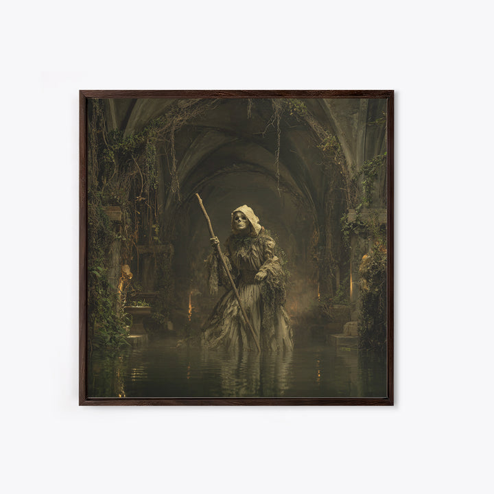 The Swamp Witch, Square Wall Art, Macabre Wall Art, Framed Canvas Print, Halloween Wall Decor, Gothic Home Decor, Seasonal Home Decor
