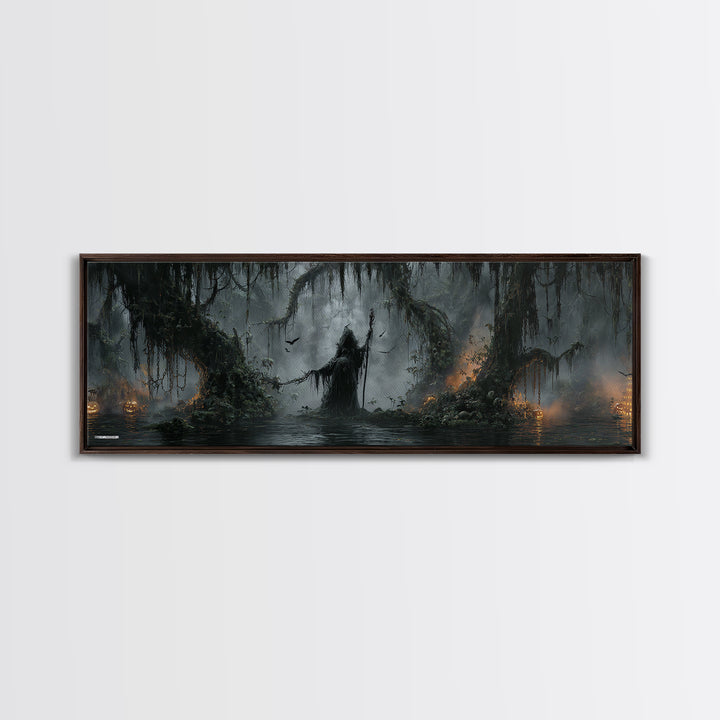 The Swamp Witch, Extra Wide Wall Art, Spooky Home Decor, Canvas Print, Halloween Wall Decor, Gothic Home Decor, Macabre Wall Art