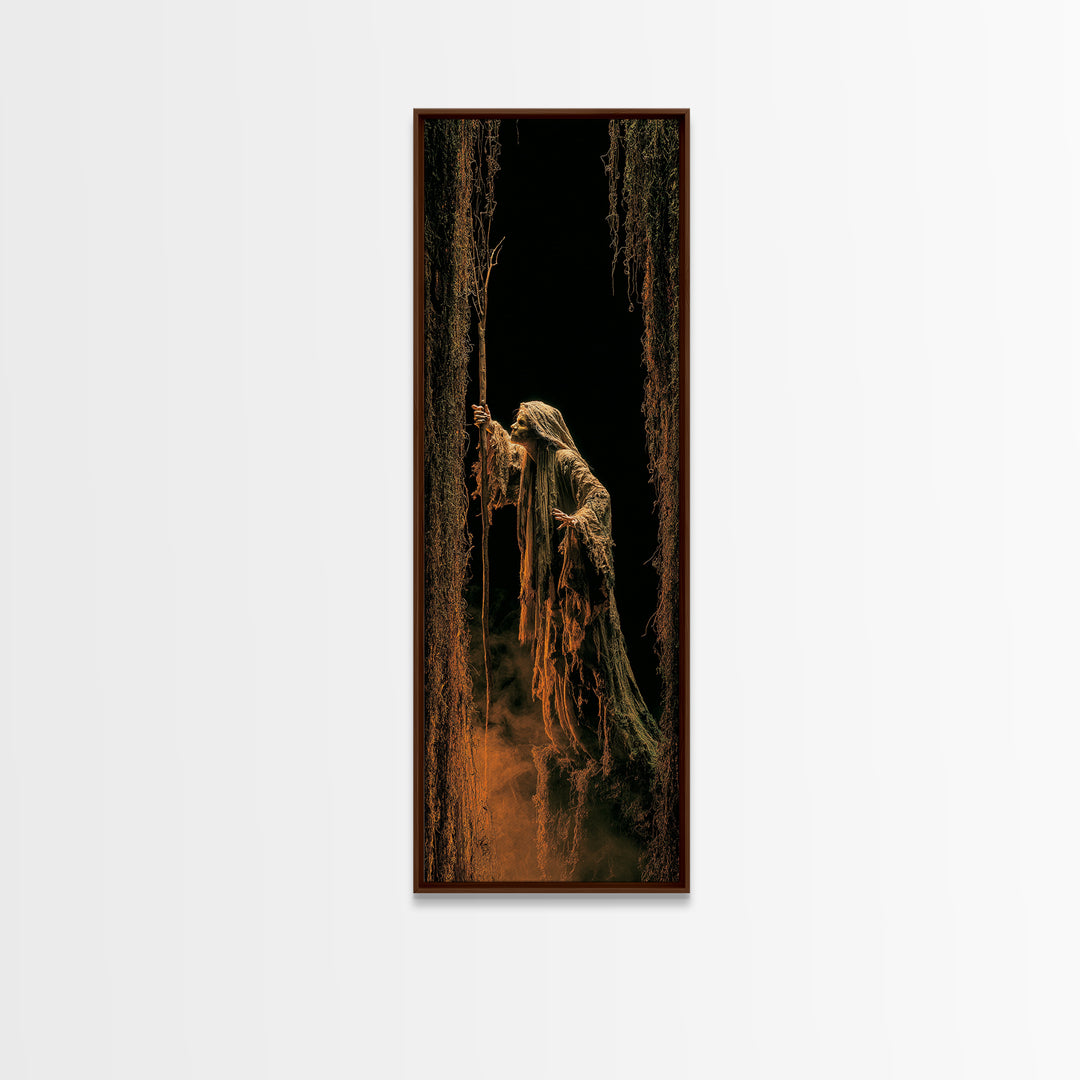 The Swamp Witch, Tall Narrow Wall Art, Dark Halloween Decor, Canvas Print, Halloween Wall Decor, Gothic Home Decor, Macabre Wall Art