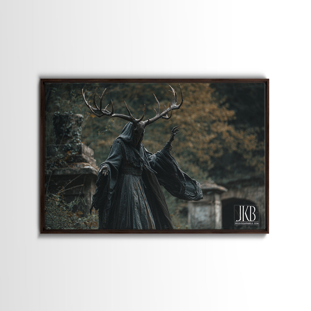The Antlered Forest Spirit, Landscape Wall Art, Dark Halloween Decor, Canvas Print, Halloween Wall Decor, Gothic Home Decor