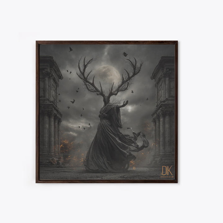 The Antlered Forest Spirit, Square Wall Art, Haunted Gothic Art, Framed Canvas Print, Halloween Wall Decor, Gothic Home Decor