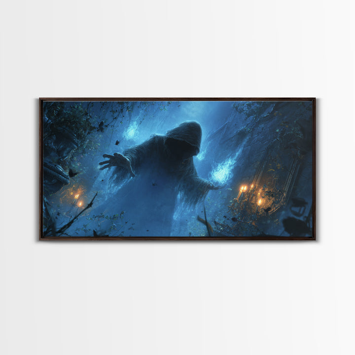 The Will-O'-The-Wisp Shepherd, Wide Panoramic Art, Gothic Horror Wall Art, Framed Canvas Print, Halloween Wall Decor, Gothic Home Decor