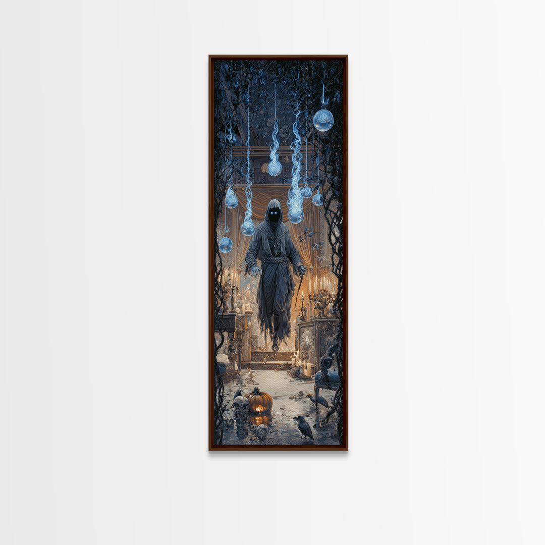 The Will-O'-The-Wisp Shepherd, Tall Narrow Wall Art, Dark Halloween Decor, Canvas Print, Halloween Wall Decor, Gothic Home Decor