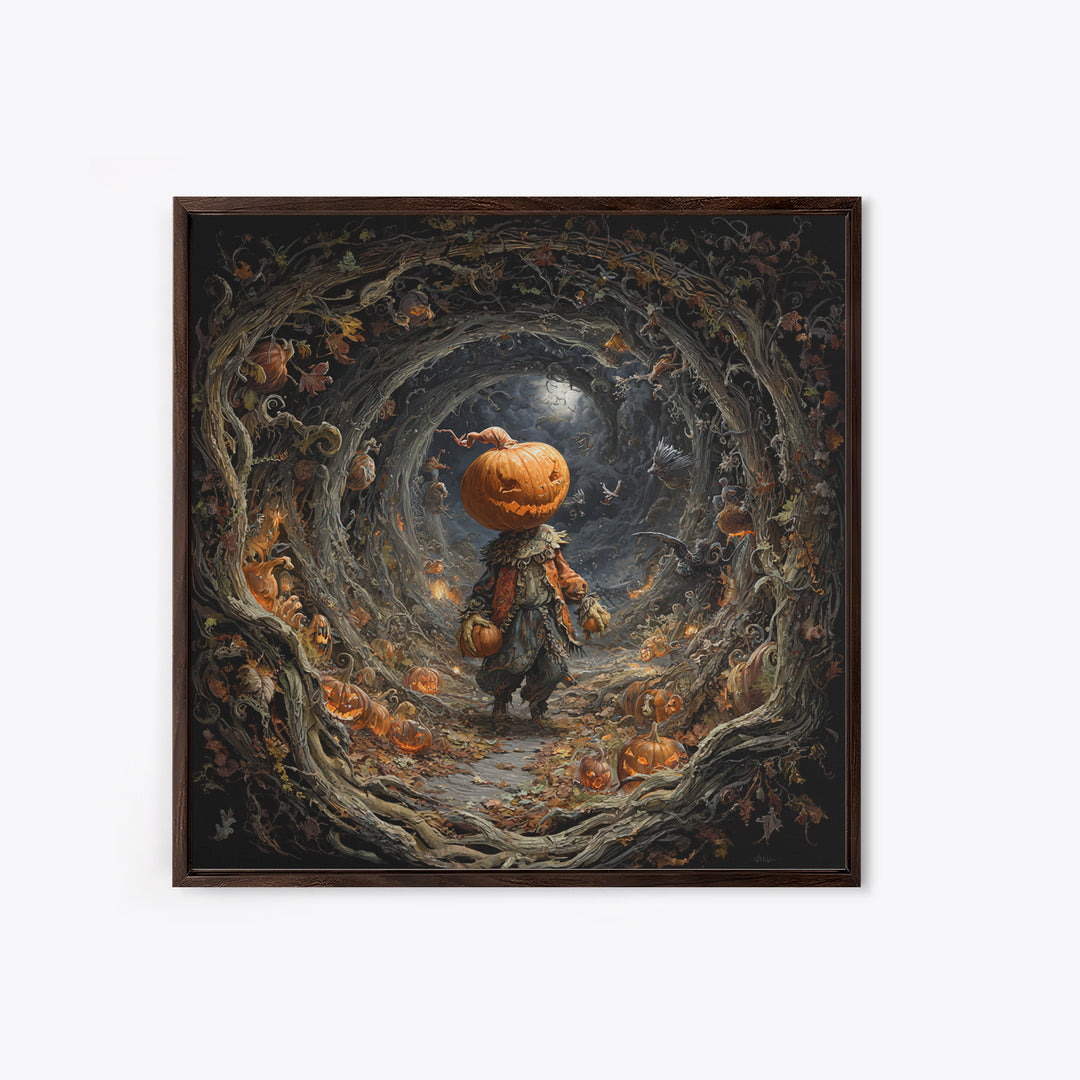 The Pumpkin Patch Goblin, Square Wall Art, Haunted Gothic Art, Framed Canvas Print, Halloween Wall Decor, Gothic Home Decor