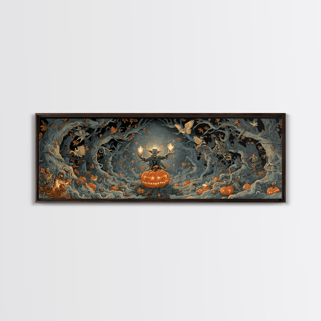 The Pumpkin Patch Goblin, Extra Wide Wall Art, Gothic Horror Wall Art, Framed Canvas Print, Halloween Wall Decor, Gothic Home Decor