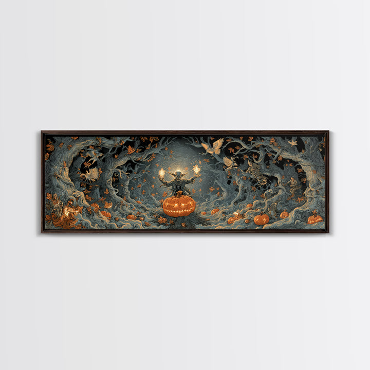 The Pumpkin Patch Goblin, Extra Wide Wall Art, Gothic Horror Wall Art, Framed Canvas Print, Halloween Wall Decor, Gothic Home Decor