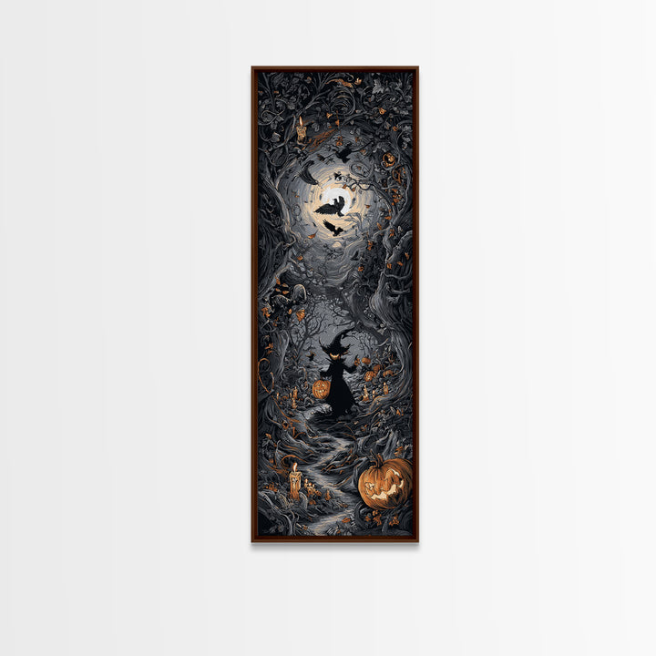 The Pumpkin Patch Goblin, Tall Narrow Wall Art, Haunted Gothic Art, Framed Canvas Print, Halloween Wall Decor, Gothic Home Decor