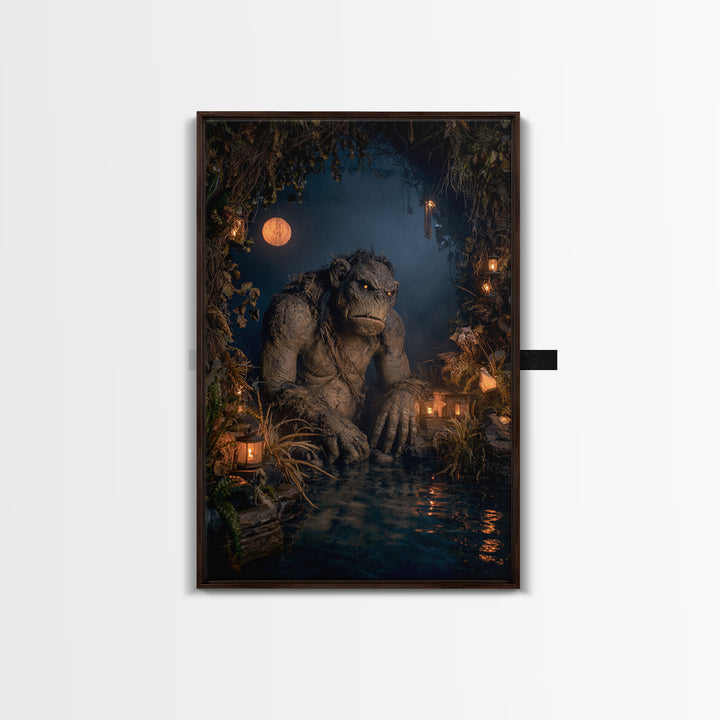 The Bridge Troll At Midnight, Vertical Wall Art, Dark Halloween Decor, Canvas Print, Halloween Wall Decor, Gothic Home Decor