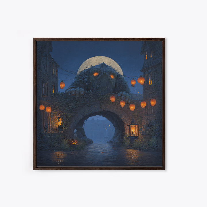 The Bridge Troll At Midnight, Square Wall Art, Spooky Home Decor, Canvas Print, Halloween Wall Decor, Gothic Home Decor, Halloween Decor