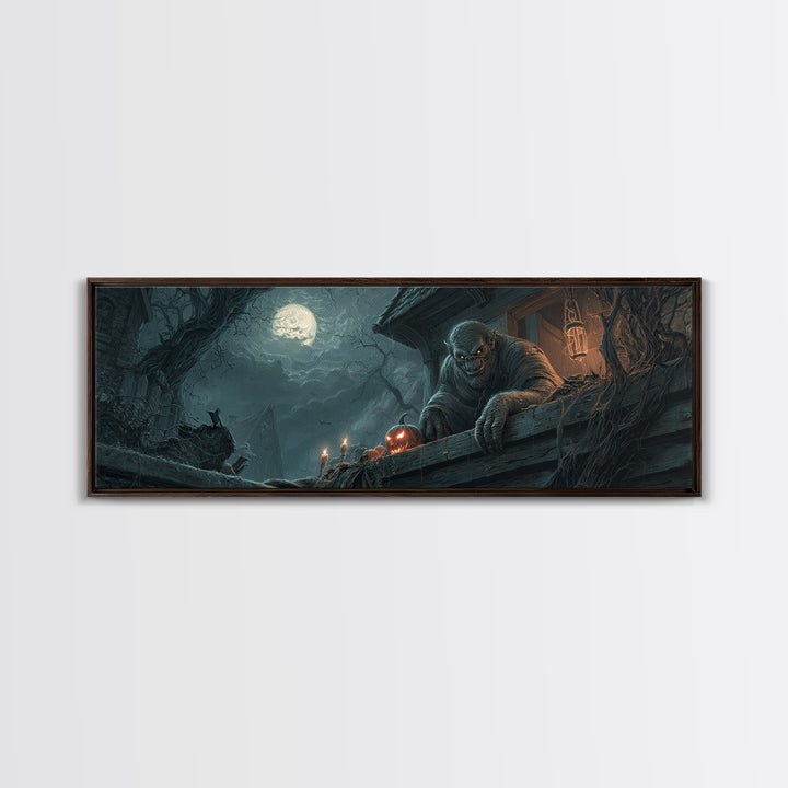 The Bridge Troll At Midnight, Extra Wide Wall Art, Dark Fantasy Wall Art, Canvas Print, Halloween Wall Decor, Gothic Home Decor