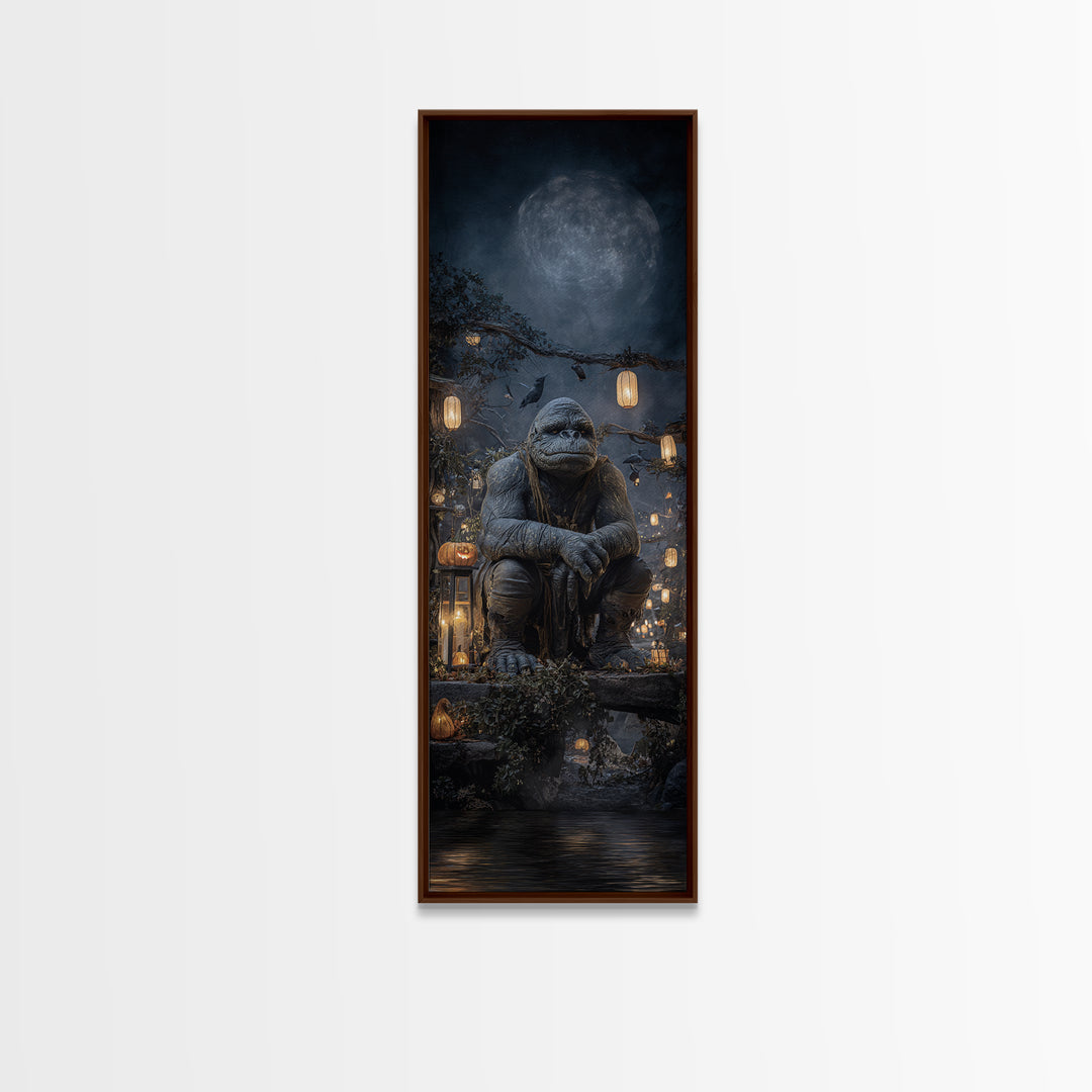 The Bridge Troll At Midnight, Tall Narrow Wall Art, Macabre Wall Art, Framed Canvas Print, Halloween Wall Decor, Gothic Home Decor