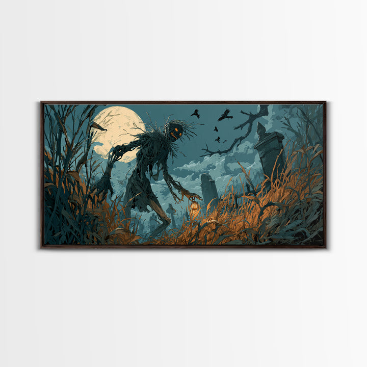 The Harvest Demon, Wide Panoramic Art, Dark Halloween Decor, Canvas Print, Halloween Wall Decor, Gothic Home Decor, Macabre Wall Art