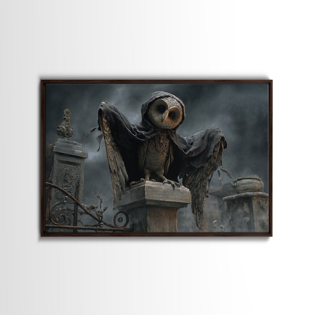 The Owl-Faced Omen, Landscape Wall Art, Dark Halloween Decor, Canvas Print, Halloween Wall Decor, Gothic Home Decor, Spooky Wall Decor