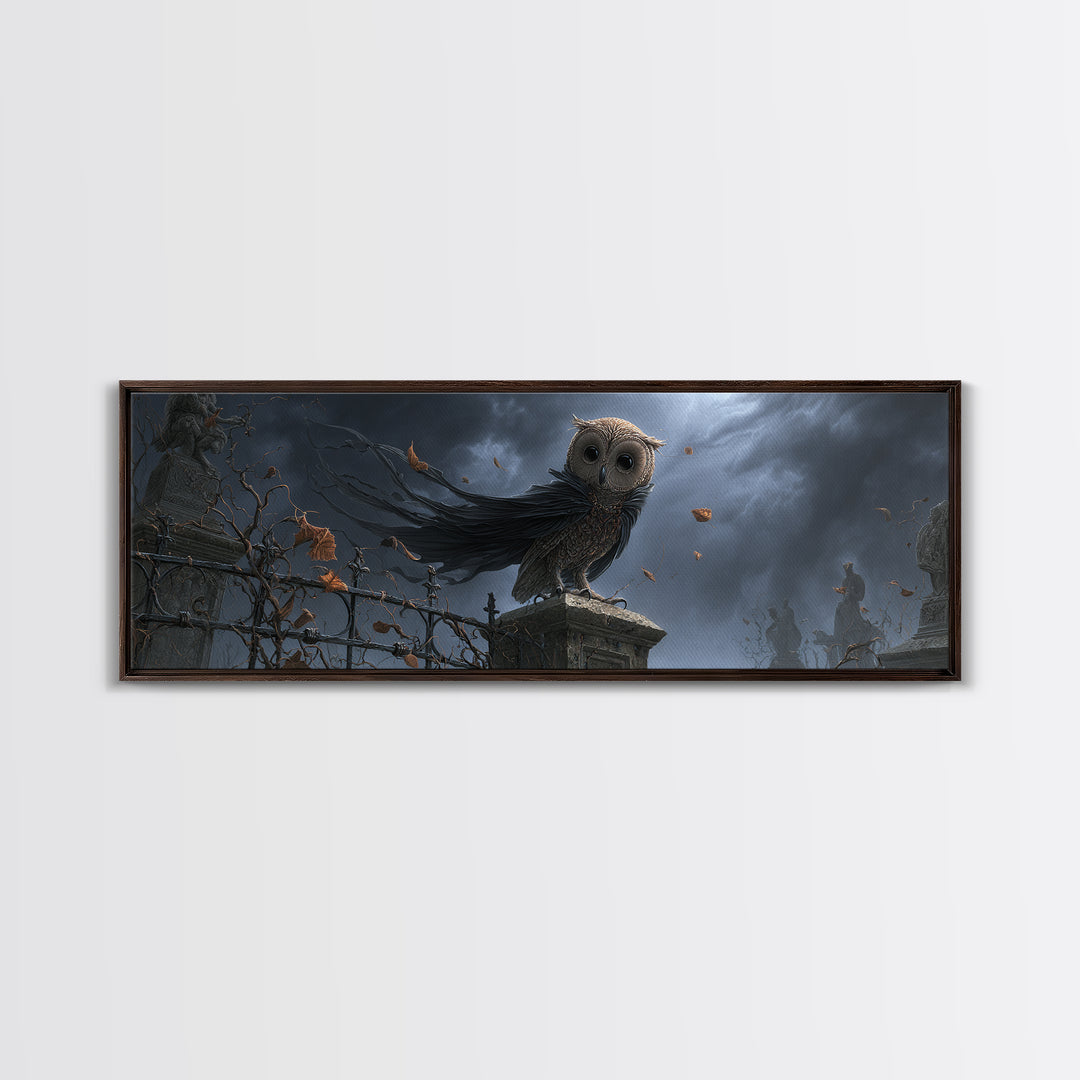 The Owl-Faced Omen, Extra Wide Wall Art, Dark Fantasy Wall Art, Canvas Print, Halloween Wall Decor, Gothic Home Decor, Spooky Wall Decor