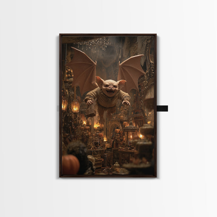 The Bat-Winged Imp, Vertical Wall Art, Macabre Wall Art, Framed Canvas Print, Halloween Wall Decor, Gothic Home Decor, Spooky Wall Decor