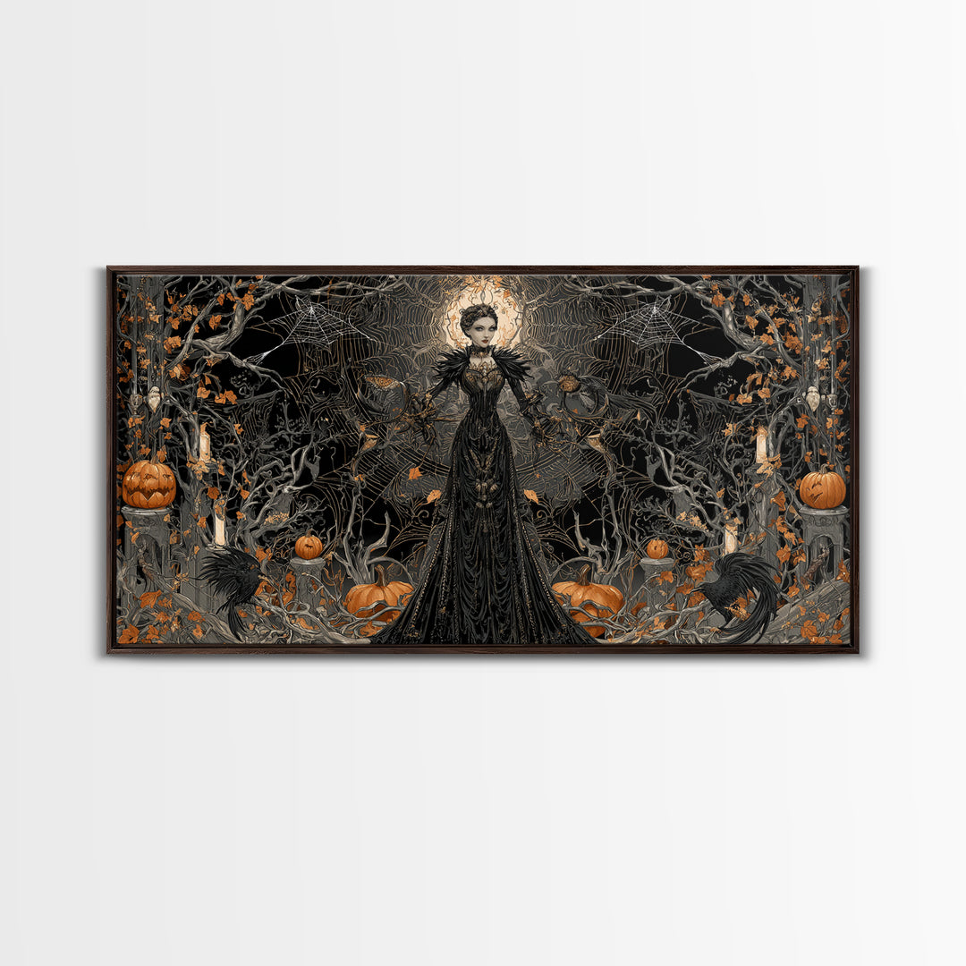 The Spider Queen, Wide Panoramic Art, Dark Halloween Decor, Canvas Print, Halloween Wall Decor, Gothic Home Decor, Dark Fantasy Art