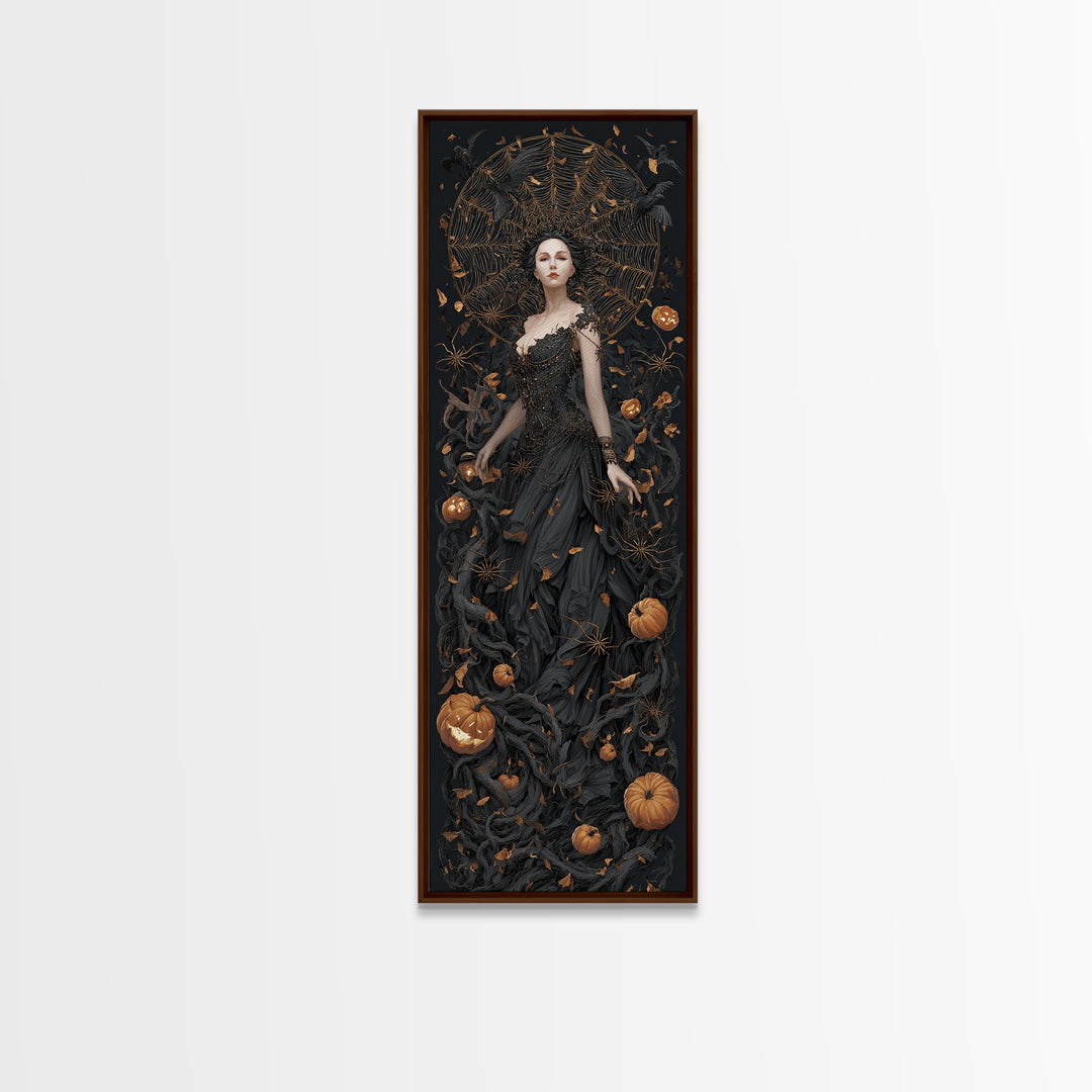 The Spider Queen, Tall Narrow Wall Art, Macabre Wall Art, Framed Canvas Print, Halloween Wall Decor, Gothic Home Decor, Spooky Wall Decor
