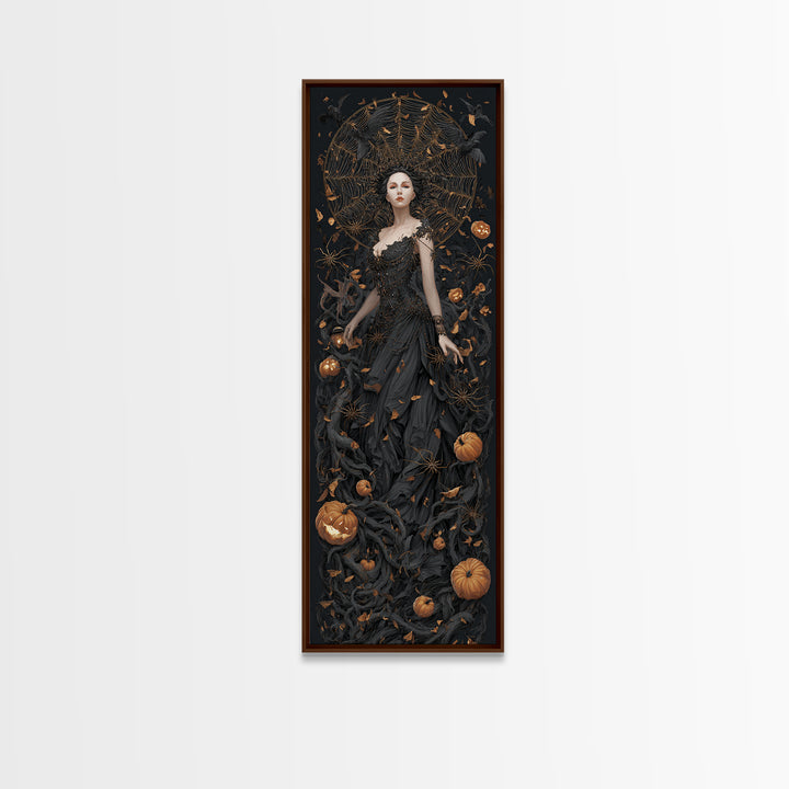 The Spider Queen, Tall Narrow Wall Art, Macabre Wall Art, Framed Canvas Print, Halloween Wall Decor, Gothic Home Decor, Spooky Wall Decor