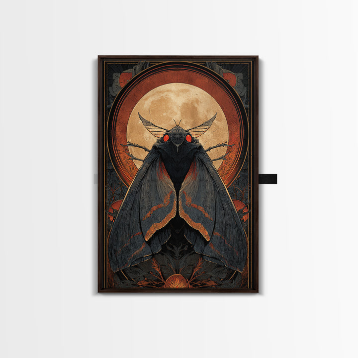 The Red-Eyed Moth Creature, Vertical Wall Art, Gothic Horror Wall Art, Framed Canvas Print, Halloween Wall Decor, Gothic Home Decor