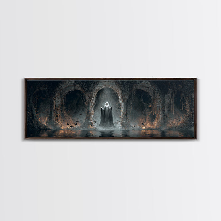 The Lake Phantom, Extra Wide Wall Art, Gothic Horror Wall Art, Framed Canvas Print, Halloween Wall Decor, Gothic Home Decor