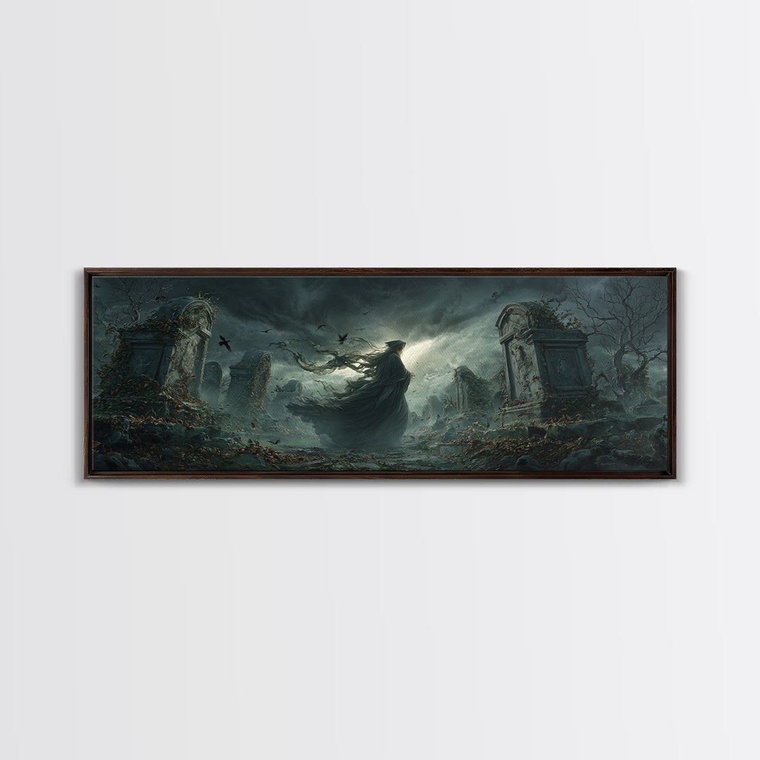 The Stone-Circle Spirit, Extra Wide Wall Art, Macabre Wall Art, Framed Canvas Print, Halloween Wall Decor, Gothic Home Decor