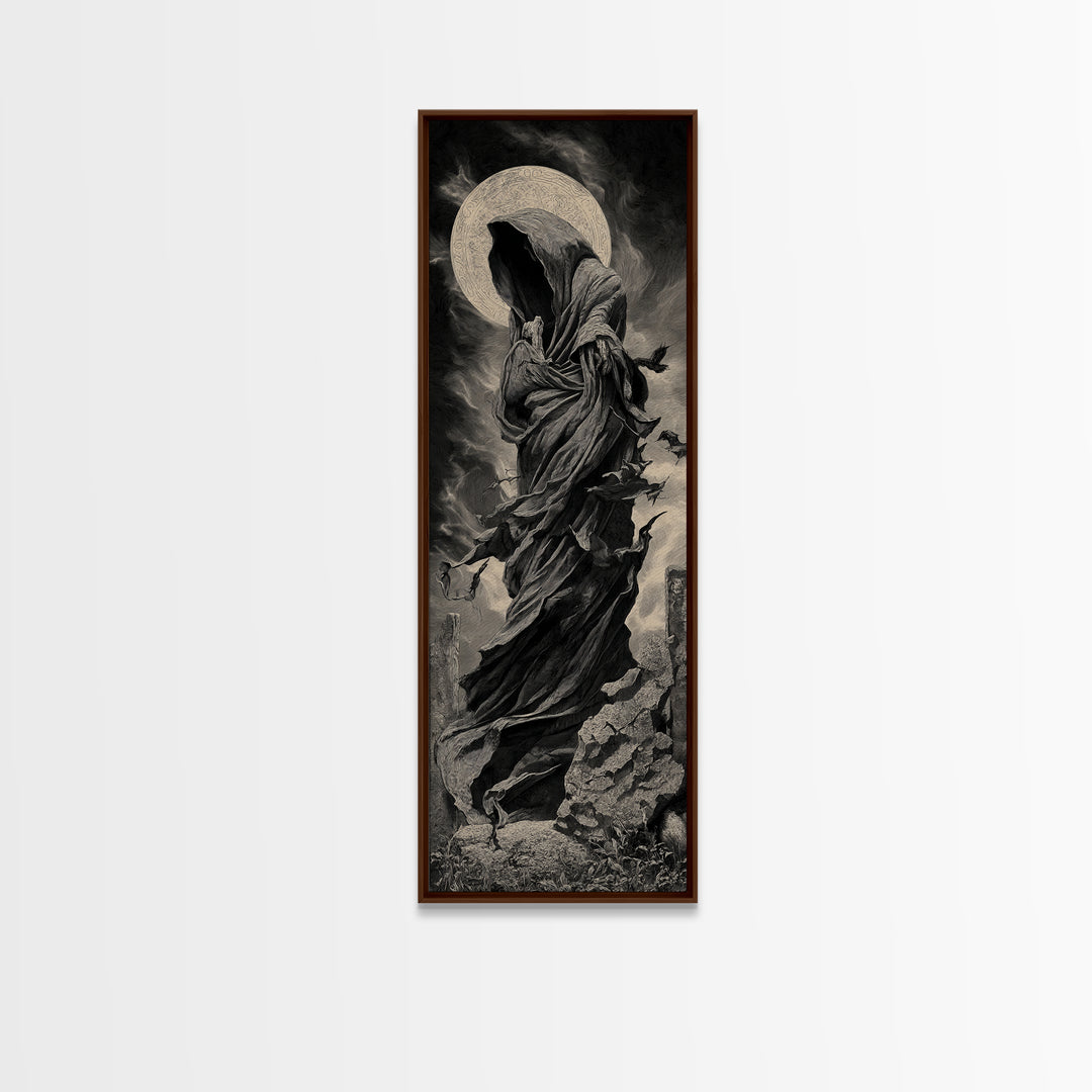 The Stone-Circle Spirit, Tall Narrow Wall Art, Haunted Gothic Art, Framed Canvas Print, Halloween Wall Decor, Gothic Home Decor