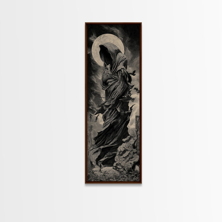 The Stone-Circle Spirit, Tall Narrow Wall Art, Haunted Gothic Art, Framed Canvas Print, Halloween Wall Decor, Gothic Home Decor
