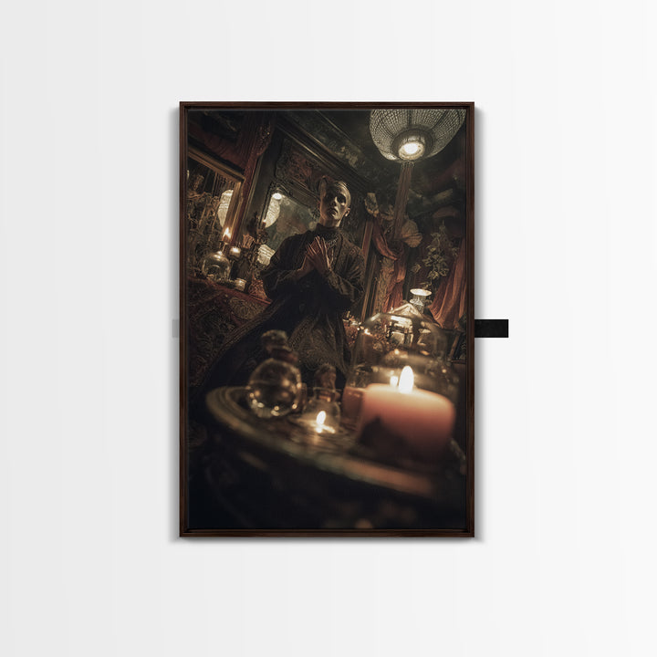 The Cave Oracle, Vertical Wall Art, Macabre Wall Art, Framed Canvas Print, Halloween Wall Decor, Gothic Home Decor, Spooky Wall Decor