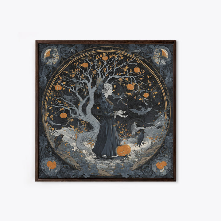 The Orchard Hag, Square Wall Art, Macabre Wall Art, Framed Canvas Print, Halloween Wall Decor, Gothic Home Decor, Statement Wall Art