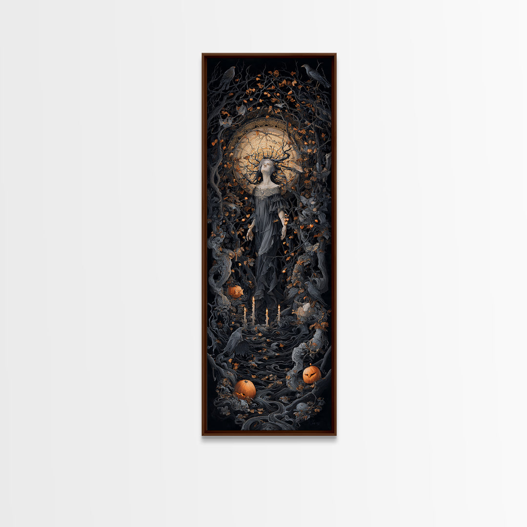 The Orchard Hag, Tall Narrow Wall Art, Macabre Wall Art, Framed Canvas Print, Halloween Wall Decor, Gothic Home Decor, Spooky Wall Decor