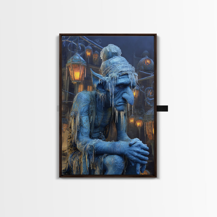 The Frost Goblin, Vertical Wall Art, Gothic Horror Wall Art, Framed Canvas Print, Halloween Wall Decor, Gothic Home Decor