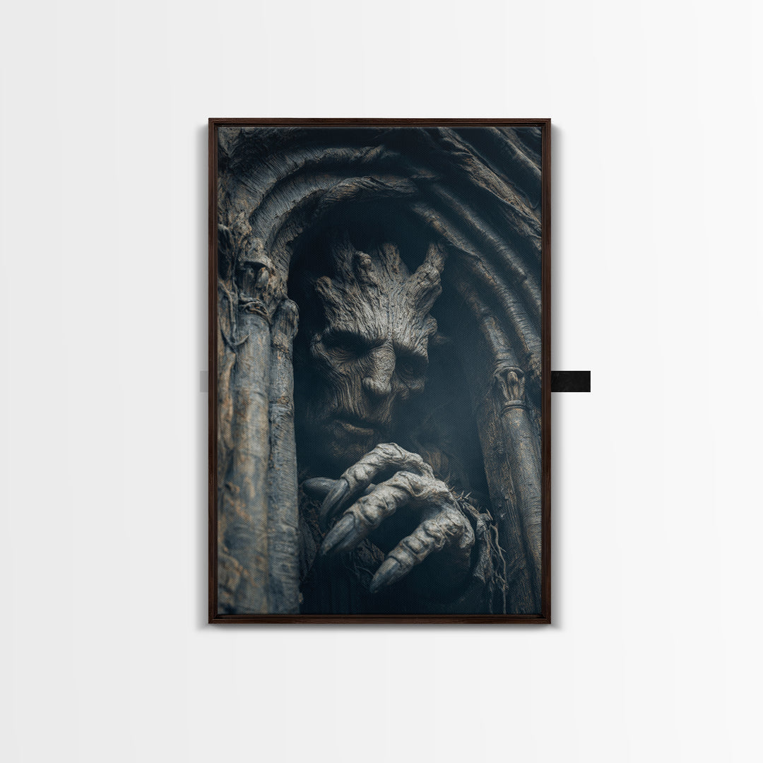 The Hollow-Tree Monster, Vertical Wall Art, Spooky Home Decor, Canvas Print, Halloween Wall Decor, Gothic Home Decor, Macabre Wall Art