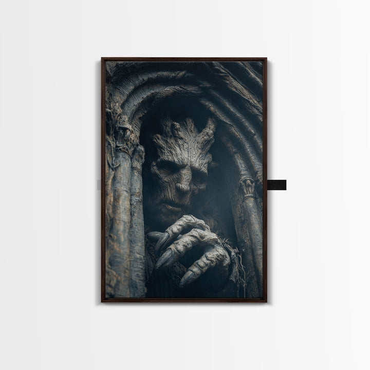 The Hollow-Tree Monster, Vertical Wall Art, Spooky Home Decor, Canvas Print, Halloween Wall Decor, Gothic Home Decor, Macabre Wall Art