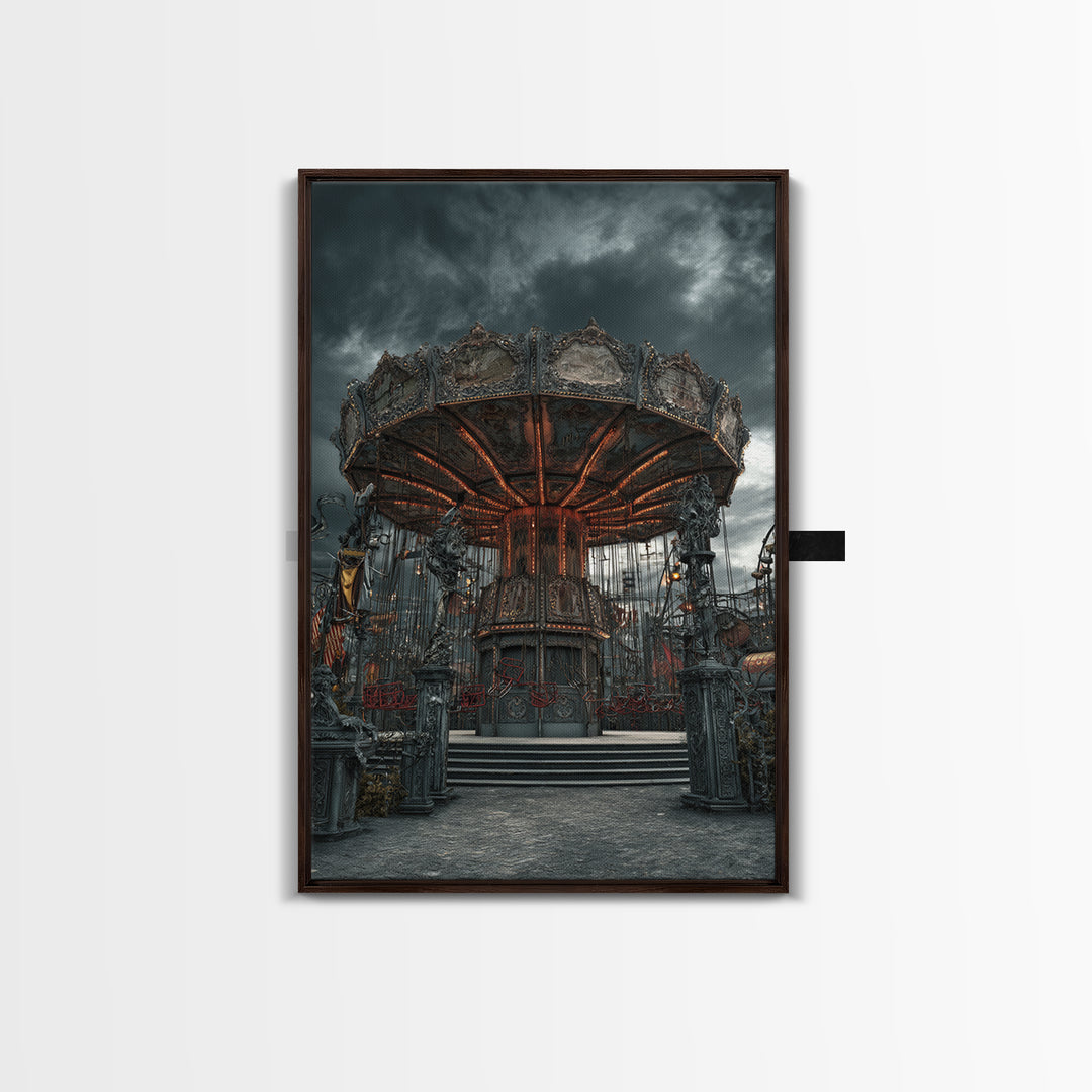 The Abandoned Carnival, Vertical Wall Art, Macabre Wall Art, Framed Canvas Print, Halloween Wall Decor, Gothic Home Decor