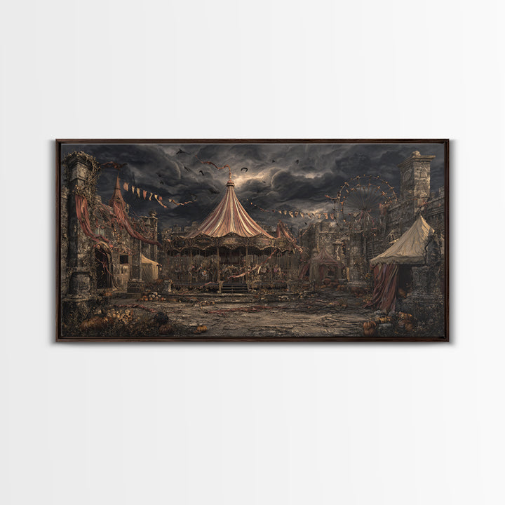 The Abandoned Carnival, Wide Panoramic Art, Macabre Wall Art, Framed Canvas Print, Halloween Wall Decor, Gothic Home Decor, Horror Wall Art
